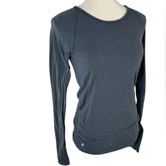 Athleta Dark Charcoal Grey Shimmer Speedlight Shine Long Sleeve Seamless Top - Picture 4 of 9